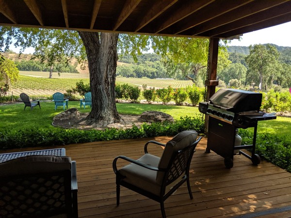 Back deck of house overlooking vineyard